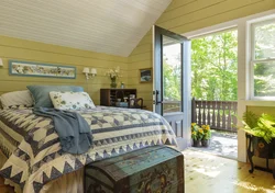 Bedroom color in a wooden house photo