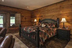 Bedroom color in a wooden house photo