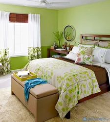 All shades of green in the bedroom interior