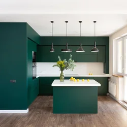 Green kitchen with wood color photo