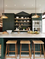 Green Kitchen With Wood Color Photo