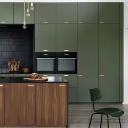 Green Kitchen With Wood Color Photo