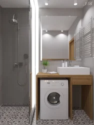 Дизайн ванной с душевой и стиральной машиной и туалетом