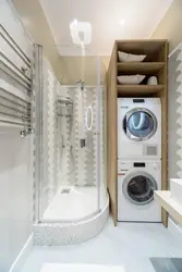 Bathroom design with shower, washing machine and toilet