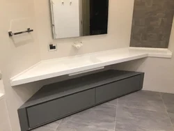 Countertop дод аз санги сунъӣ дар акс ҳаммом