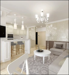Design Of A Combined Kitchen And Living Room In White