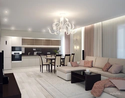 Design of a combined kitchen and living room in white