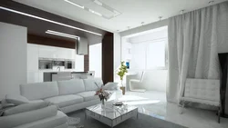 Design of a combined kitchen and living room in white