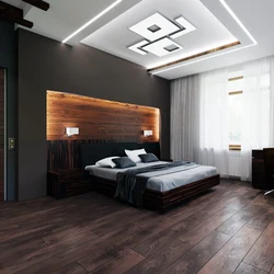 What kind of floors are in the bedroom photo