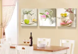 Kitchen design with paintings on the wall