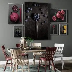 Kitchen design with paintings on the wall