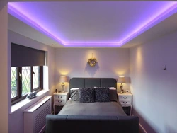 Design of lamps on a suspended ceiling in the bedroom