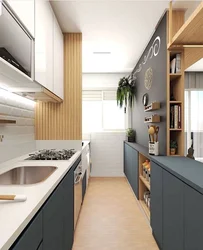 Дизайн узкой прямоугольной кухни