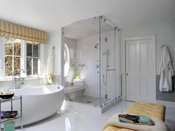 Bath and shower in large bathroom design