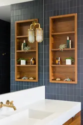Niche with shelves near the bathtub photo