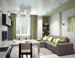 Дизайн гостиной в серо зеленых тонах