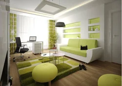 Дизайн гостиной в серо зеленых тонах