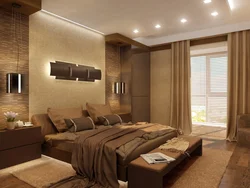 Дизайн спальни в коричнево бежевом тоне
