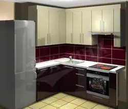 Фото кухни с правым углом и холодильником