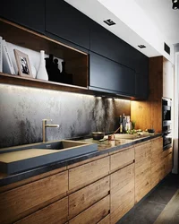 Black Kitchen Design With Wood Photo