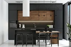 Black Kitchen Design With Wood Photo