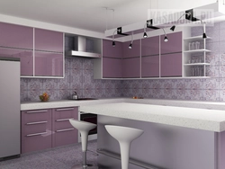 Kitchen interior with pink tiles