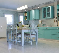 Sea-colored kitchen photo