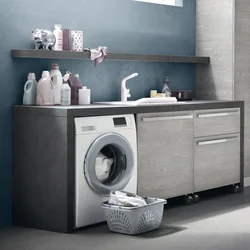 Bathroom design with gray washing machine