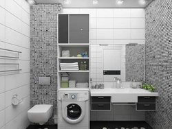 Дизайн ванной с серой стиральной машиной