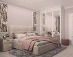 Wallpaper in beige tones in the interior photo for the bedroom