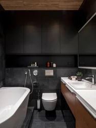 Дизайн ванны с туалетом в черном цвете