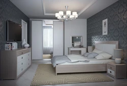 Дызайн спальні з шэрым ложкам і шафай