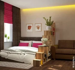 Bedroom design with bed and sofa in modern style