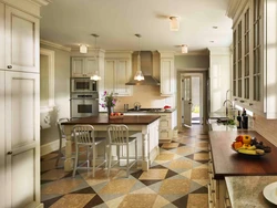 Combined tiles on the kitchen floor photo