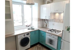 Kitchen with a column in Khrushchev layout and design photo