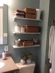 Bathroom interior with shelves