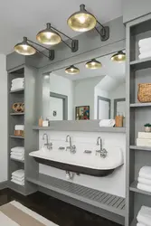 Bathroom interior with shelves