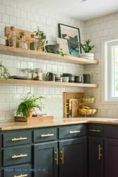Kitchen design with wall shelves