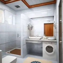Bathroom Design With Shower And Washing Machine Sink Photo