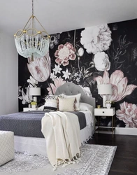 Bedroom design wallpaper with flowers photo in the bedroom interior