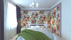 Bedroom design wallpaper with flowers photo in the bedroom interior