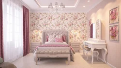 Bedroom design wallpaper with flowers photo in the bedroom interior
