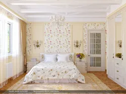 Дызайн спальні шпалеры з кветкамі фота ў інтэр'еры спальні