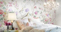 Дизайн спальни обои с цветами фото в интерьере спальни