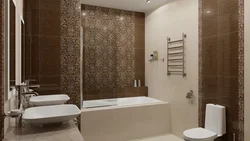 Қоңыр тондардағы ванна бөлмесінің плиткаларының фотосы