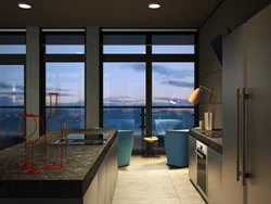 Kitchen In A House With Panoramic Windows Design Photo