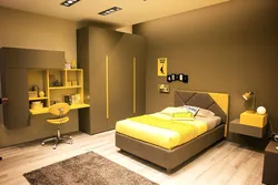 Gray yellow bedroom photo
