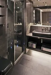 Дизайн ванны с черной душевой кабиной