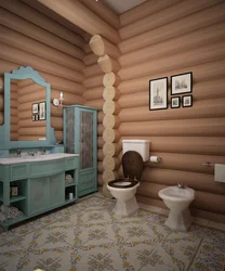 В деревянном доме ванная комната с туалетом дизайн фото
