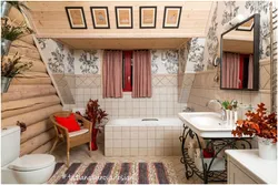 В Деревянном Доме Ванная Комната С Туалетом Дизайн Фото